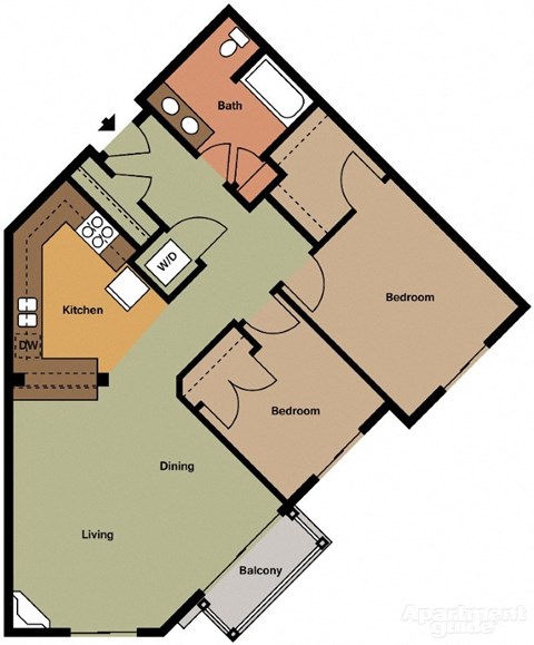 Floor plan for 2 beds, 1 bath, 994 sqft